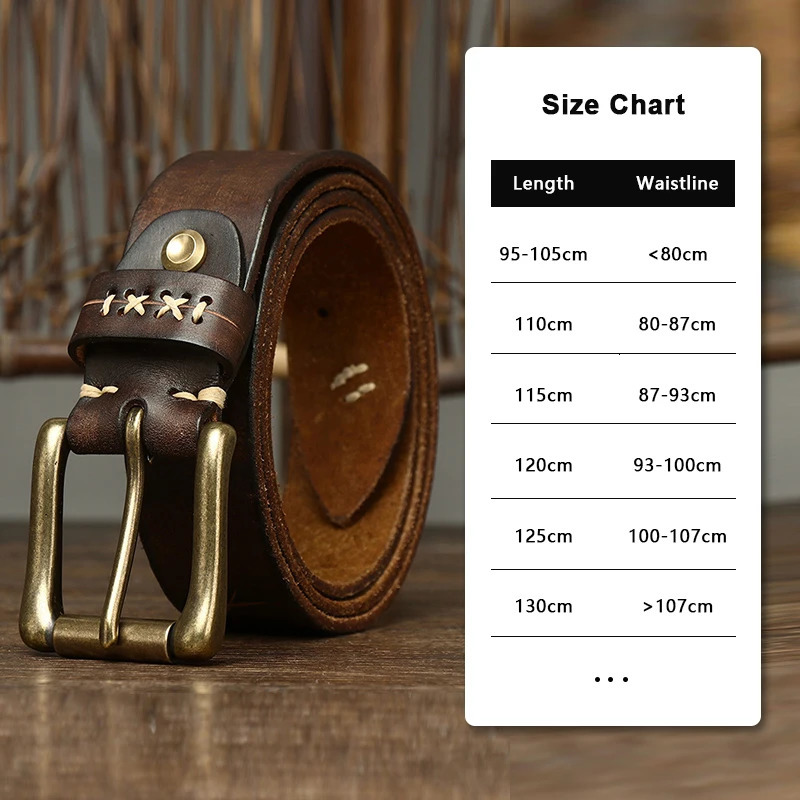 3.8CM mens high-quality genuine leather belt er brass pin buckle belt pure denim retro shoulder strap mens jeans 241115