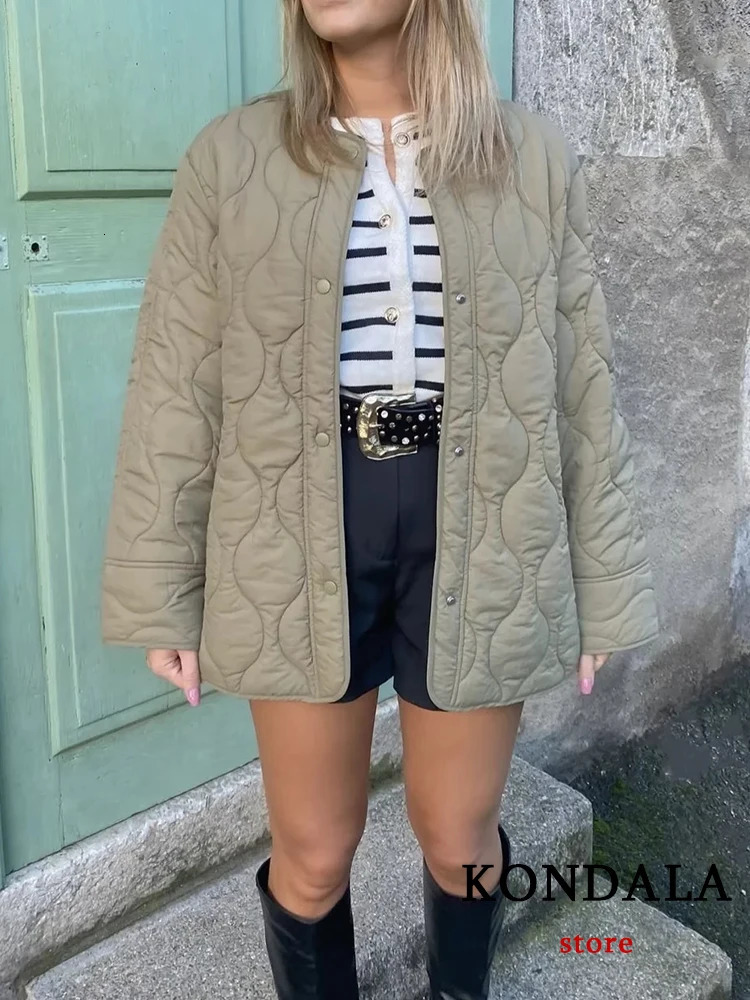 TRAFZA Streetwear Armygreen Oversized Long Jacket Sleeve O Neck Single Buttons Autumn Winter Coats Casual Outwears 241115