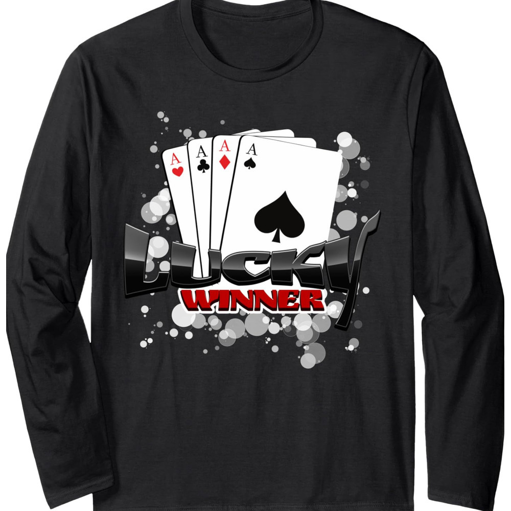 Long Sleeve Shirts for Men sweatshirt Lucky Winner Aces Playing Cards T Shirt Poker Birthday Gift Long Sleeve Tee Streetwear Casual tops clothes cool