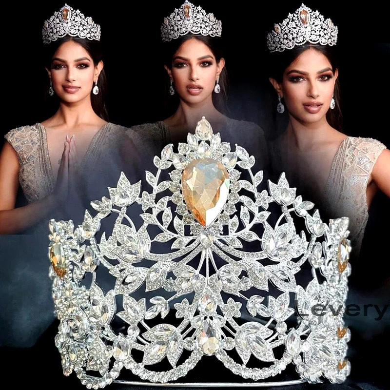 Levery Miss Universe Power of Unity Crown Clone Rhine Stone Ornament Large Crown Adjustable Bridal Wedding Party Big Crow 241114