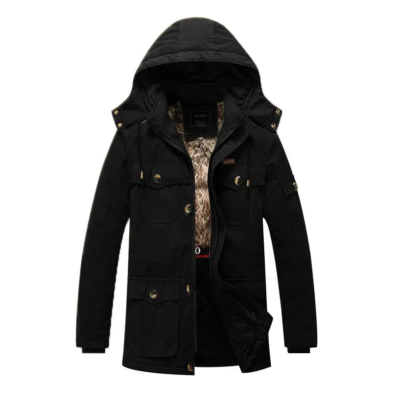 Winter Mid Length Mens Thickened Warm and Cold Resistant Cotton Jacket 241115