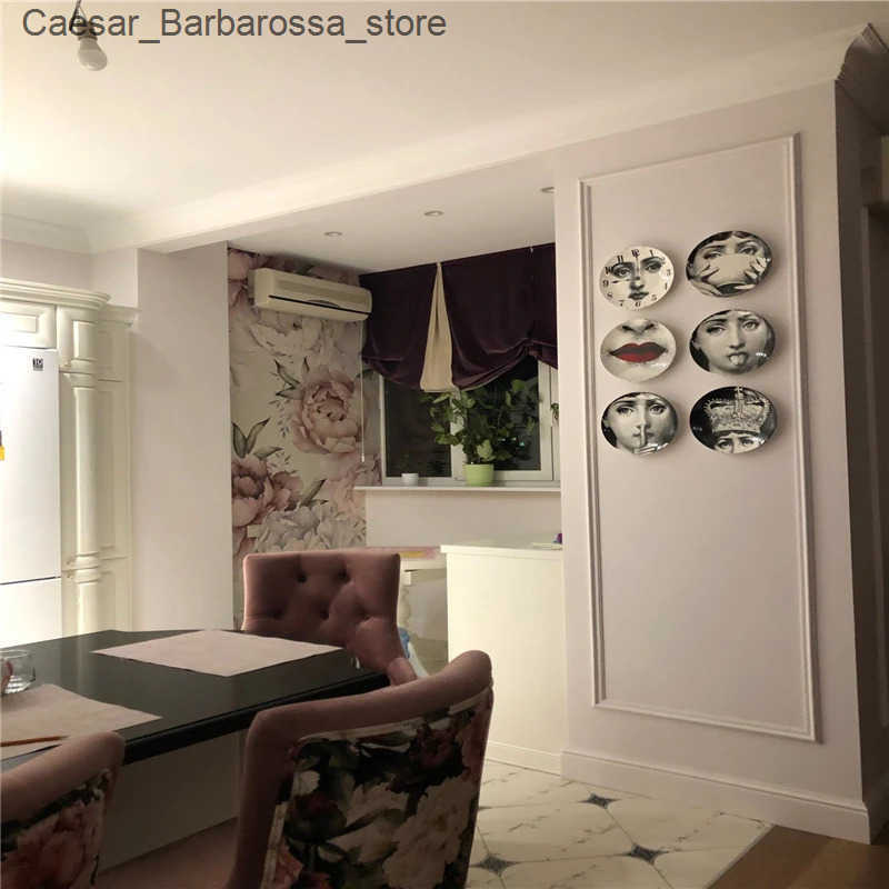 Decorative Plates Fashion Lady Face Milan Style Art Ceramic Wall Hanging Plates Living Room Bar Banquet Hotel Studio Hall Decorations Wedding Gift J24