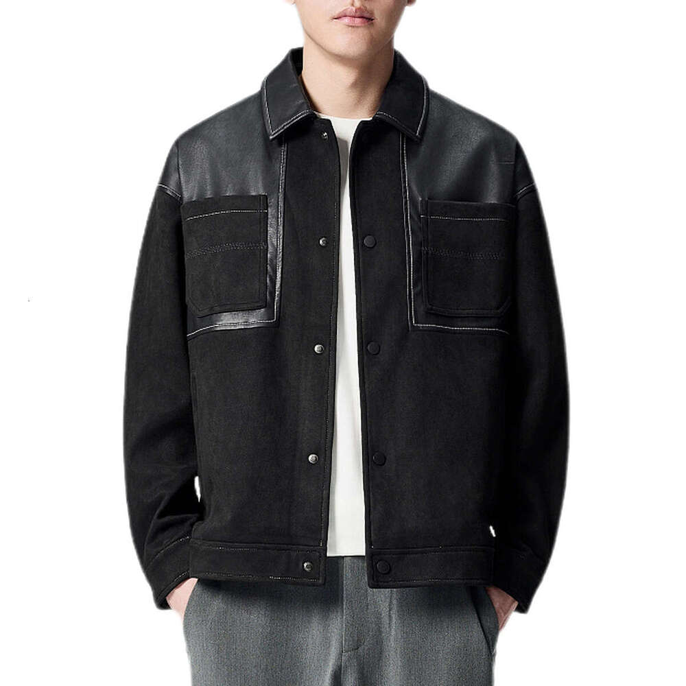 Mokaike Imitation Suede PU Splicing For Men, 2024 Autumn New Style, Simple Lapel Men's Jacket 81197