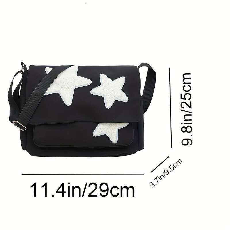 Casual nylon crossbody messenger with star decoration, tassel details, lightweight adjustable straps, zipper closure, and quilted polyester lining - u