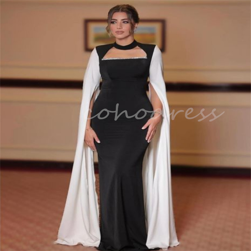 Elegant Black And White Evening Dresses Kaftan Moroccan Dubai Prom Dress Abaya Turkey Formal Dress Birthday Party Gowns vestidos fiesta mujer