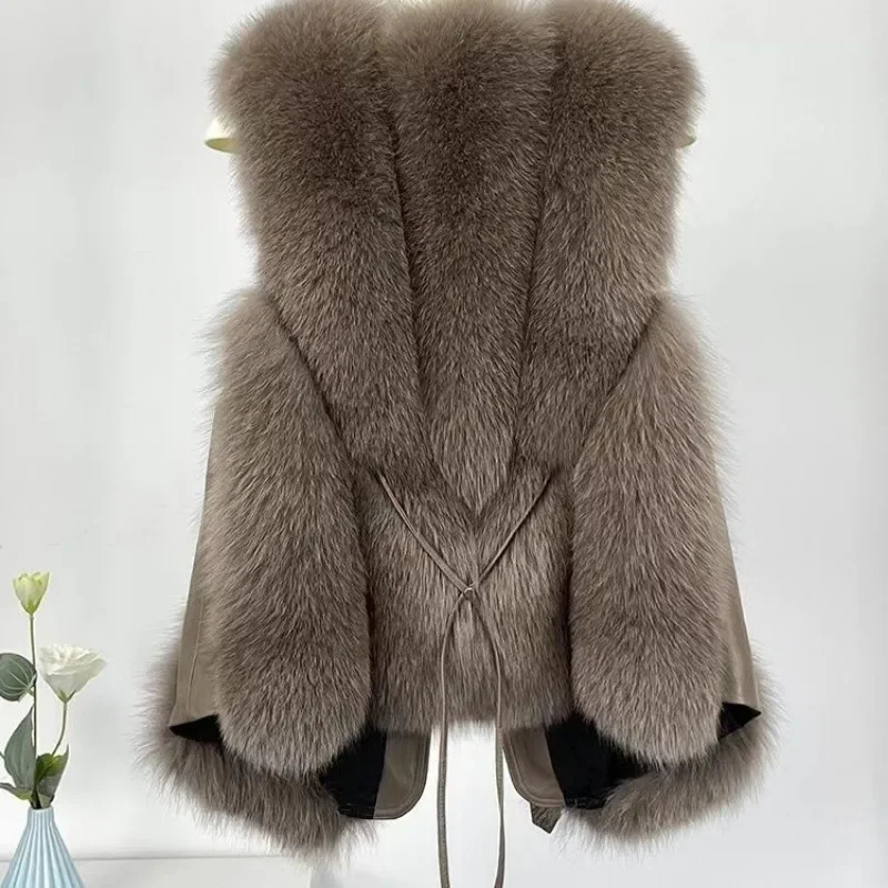 Autumn Winter Women Vest Short Style Splicing Solid Color Fur Coat 241115
