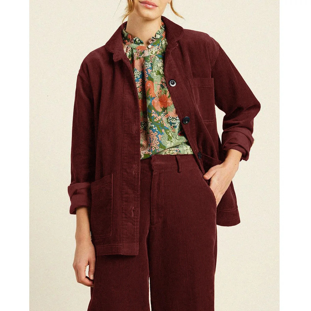 AutumnWinter Corduroy Set Two Piece Simple Business Womens Trouser Elegant Clothing 241115