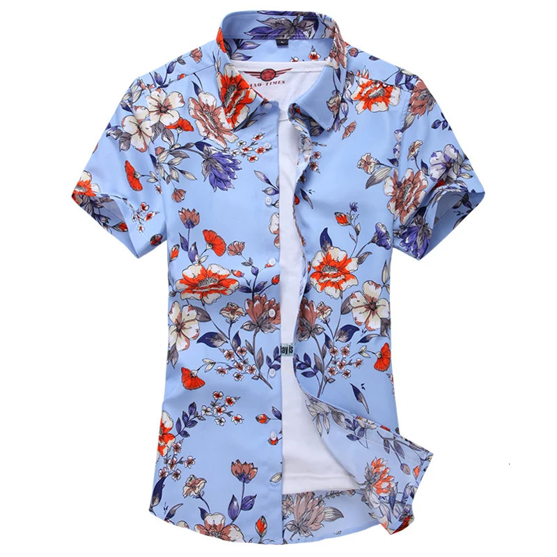 Summer White Printed Short Sleeved Shirt for Men Hawaii Rose Flower Shirts Hawaiian Vacation Camisa Chemise Big Size S7xl 240415