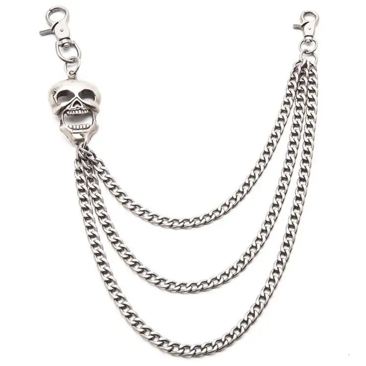 High quality mens jewelry heavy-duty skeleton waist bicycle wallet keychain rock punk Trouser hip-hop leather pants jeans 241115