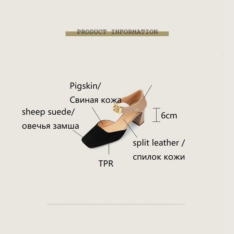 Sheep Suede Leather Summer/Spring Sandals Square Toe High Heels Cover Heel Shoes For Women Retro Mary Janes