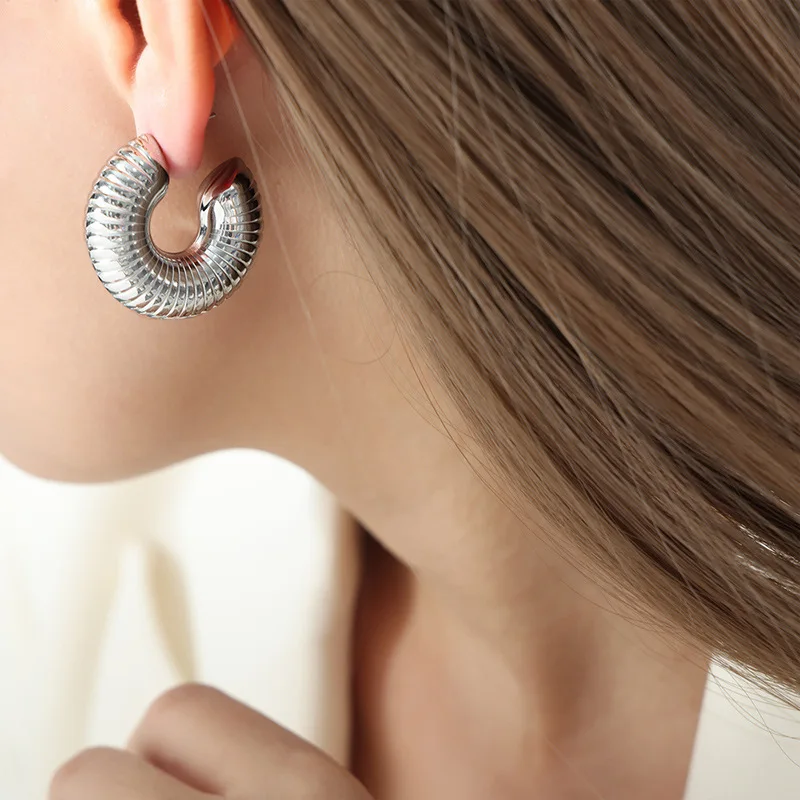 Hoop Earrings For Women Stainless Steel Plated 18K Gold Letter C Shape Vintage Earrings Trending Fashion Accessories Jewelry Ladies