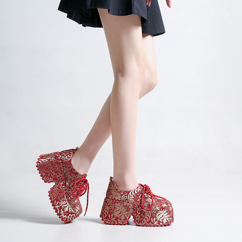 Luxury Designer Red Banquet Shoes 9CM Thick soled Women's Height Boosting Shoes Fashionable Shining Casual Shoes Comfortable Trendy Single Shoes