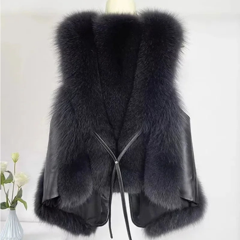 Autumn Winter Women Vest Short Style Splicing Solid Color Fur Coat 241115