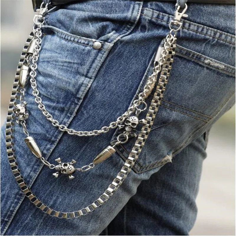 Hip hop fashion punk rock tenor wallet bullet keychain silver alloy tassel pants keychain Chaveiro jewelry 241115