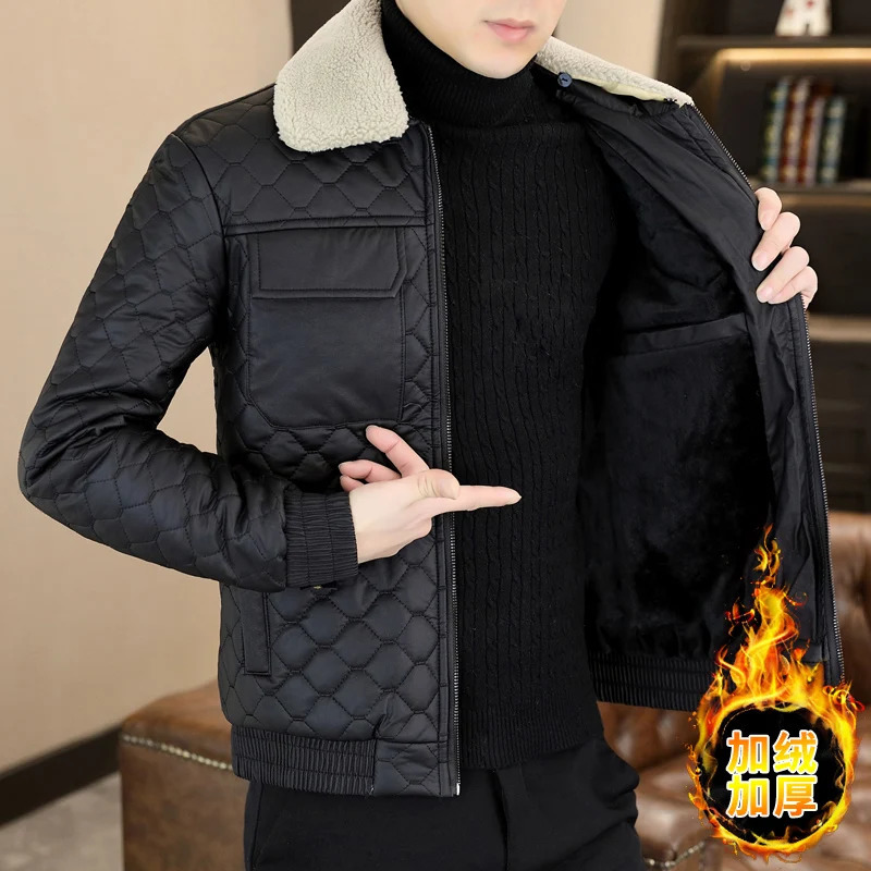 Winter Jacket Men Casual Loose Thicken Fleece Warm Mens Parkas lapel Collar Coat 241115