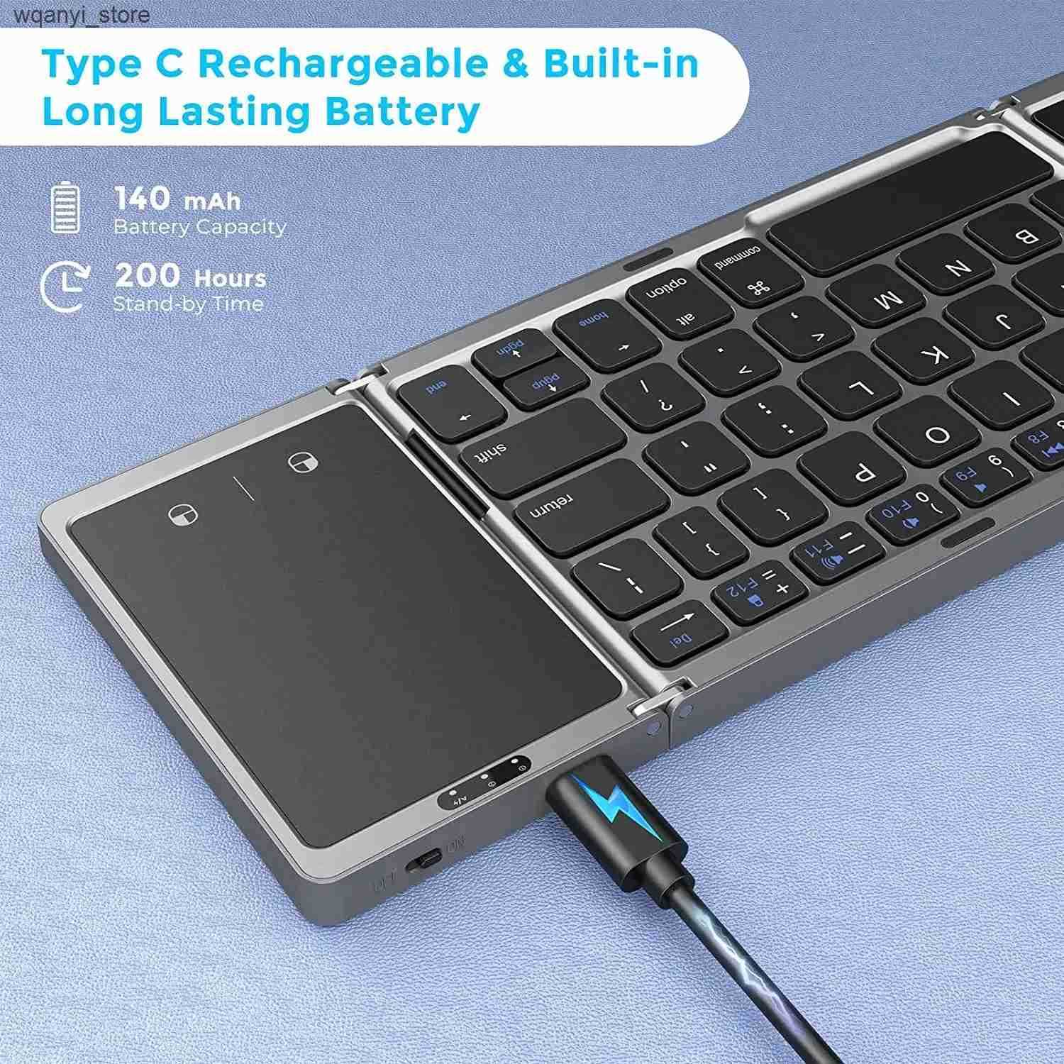 Keyboards 3-Folding keyboard Mini wireless keyboard Foldable dual Bluetooth keyboard with touchpad suitable for Windows Android iOS iPad phones L24091