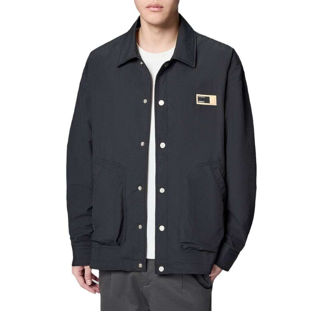 Momaike Simple Lapel Casual 2024 Autumn New Item Label Decoration Men's Jacket 80693