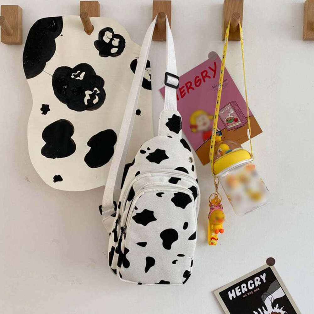 Chic Cow Print Canvas Sg Bag - Cute Cartoon Crossbody Chest Pack Women, Perfect for Outdoor Sports & Travel