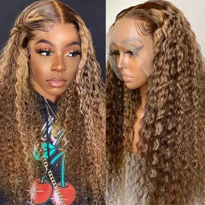 European and American fashion front lace wig hot selling piano color small curly long curly hair full headpiece