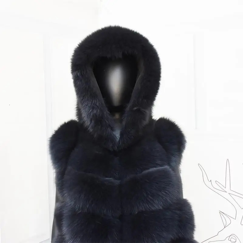 Lengthening Real Fur Vest Natural Coat For Jacket Female Coats Hood Waistcoat Long 241115