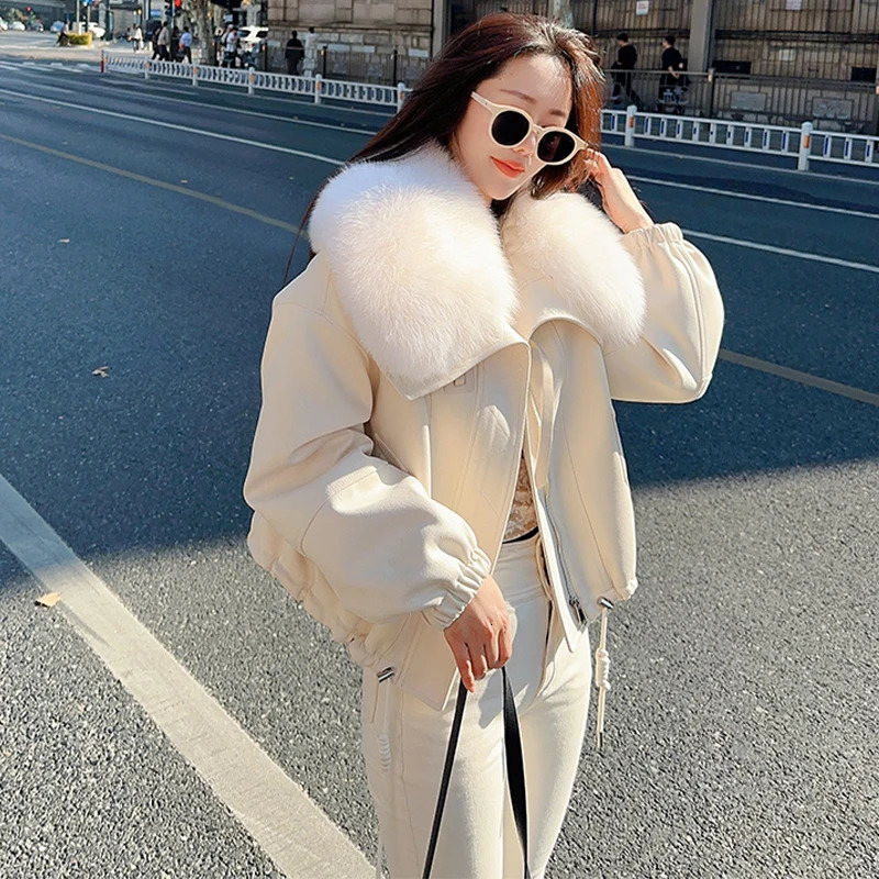 Womens Winter Down Jacket Short Real Natural Fur Collar Coats Suede Fabric Fashionable And ious In Jackets 241115