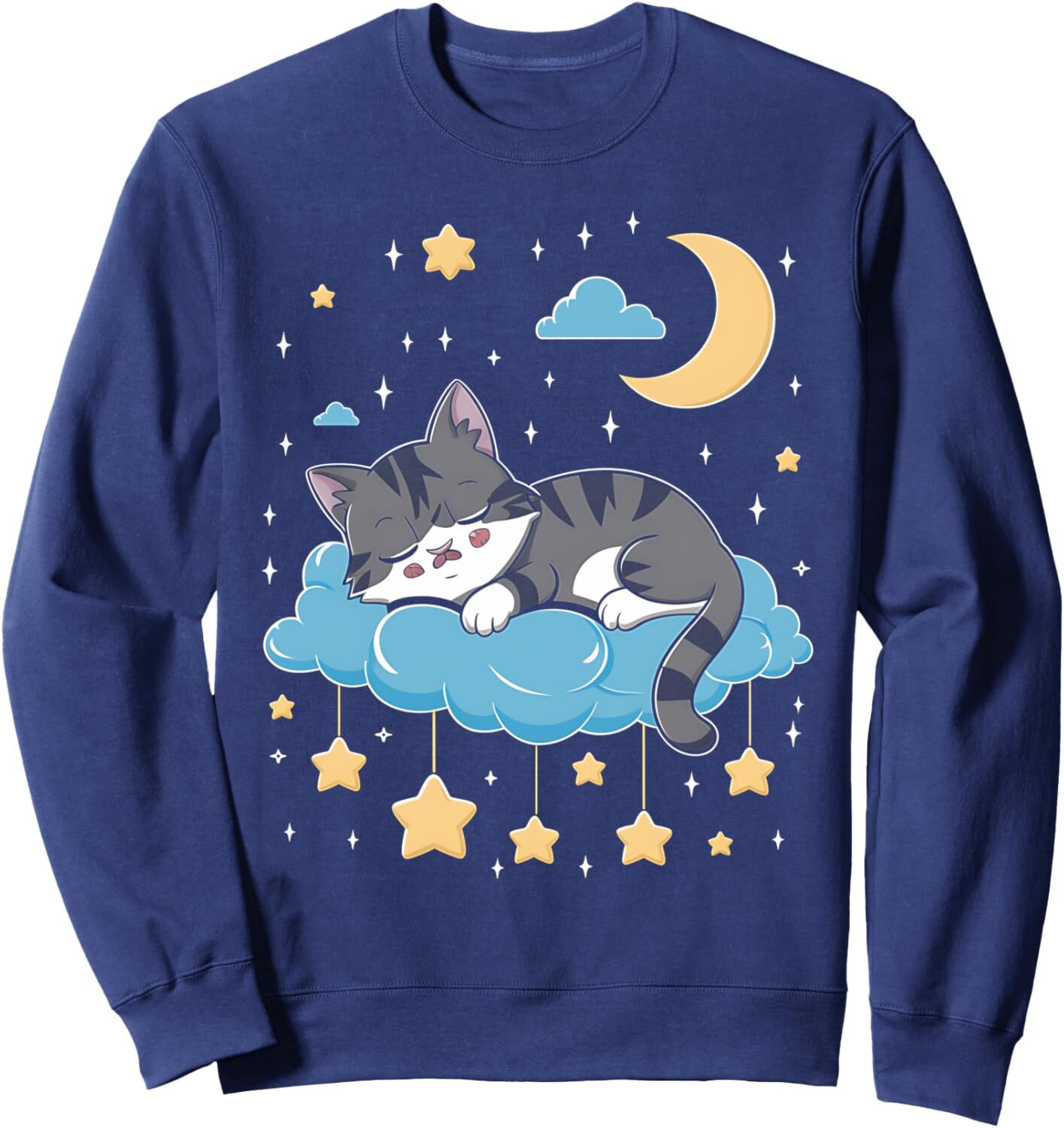 Long Sleeve Shirts for Men sweatshirt Cat Naptime Moon Cute Kitten Sleeping Cat Design Graphic Tee Sweatshirt T shirt Tee Streetwear Casual tops cloth