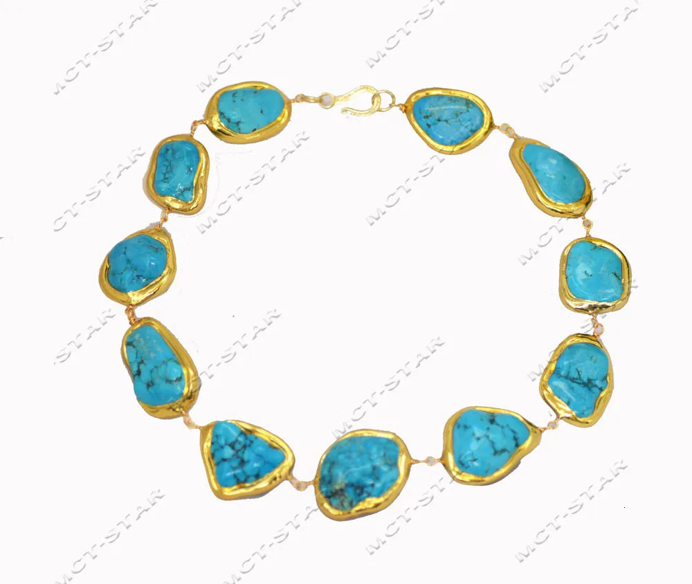 Z13015 set large 34mm Baroque blue gold-plated rough stone turquoise necklace bracelet earrings 241115