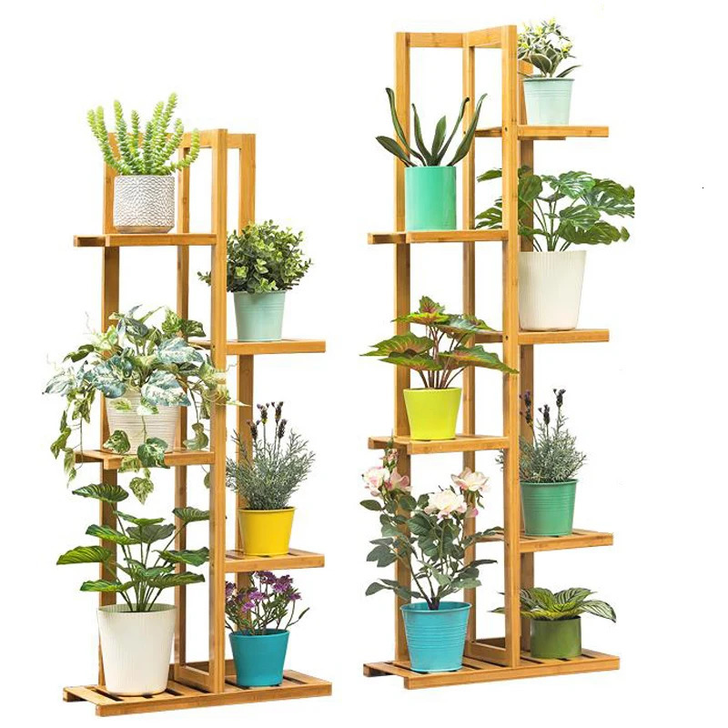 Bamboo 5 / 6 Tier Plant Stand Rack Multiple Flower Pot Holder Shelf Indoor Outdoor Planter Display Shelving Unit for Patio 240415