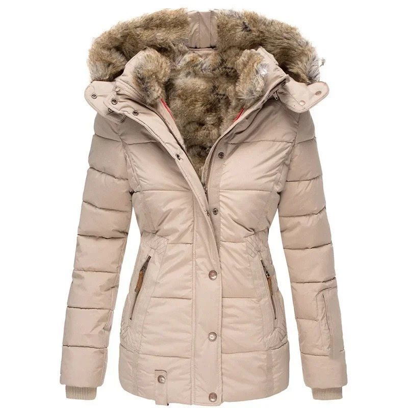 Winter Long Sleeve Zipper HoodedWomen Coat Jacket Autumn Fashion Casual Solid Color Parka 241115