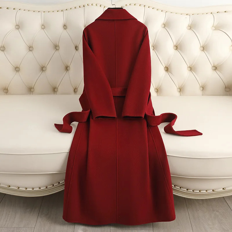 Double sided cashmere wool coat womens long autumn and winter item super knee warm wool coat 241115