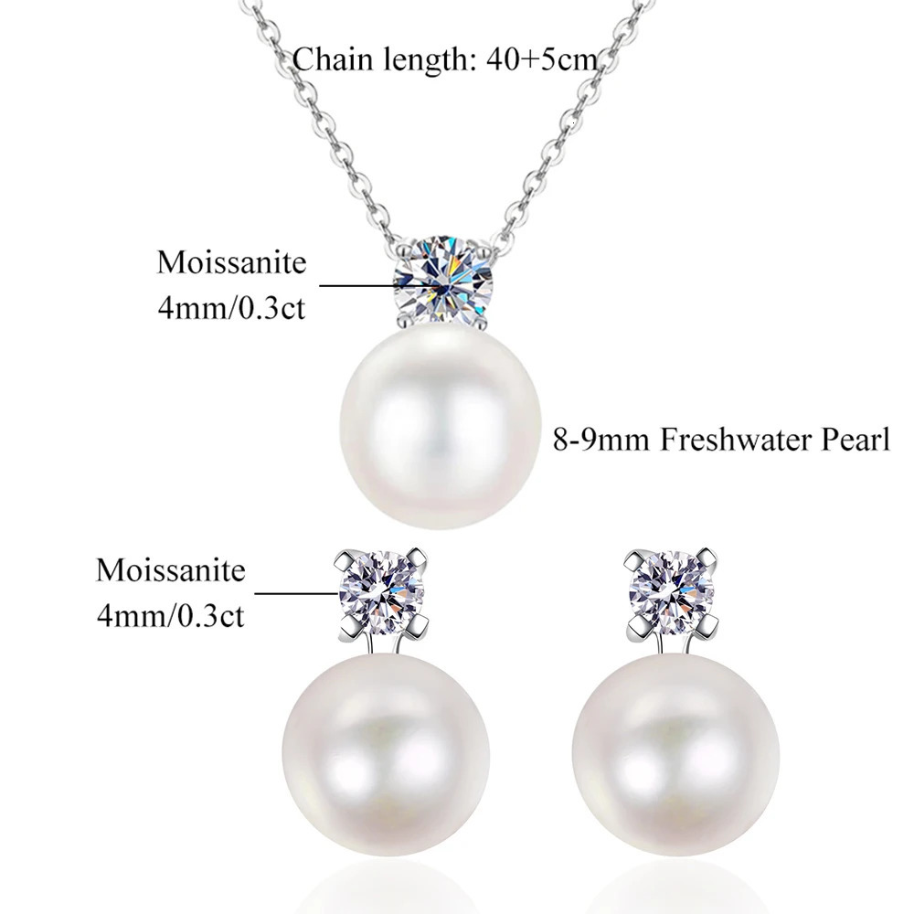D Color Pearl Jewelry Set for Women 4mm Diamond Pendant Necklace Earrings Wedding Anniversary Gift 241115