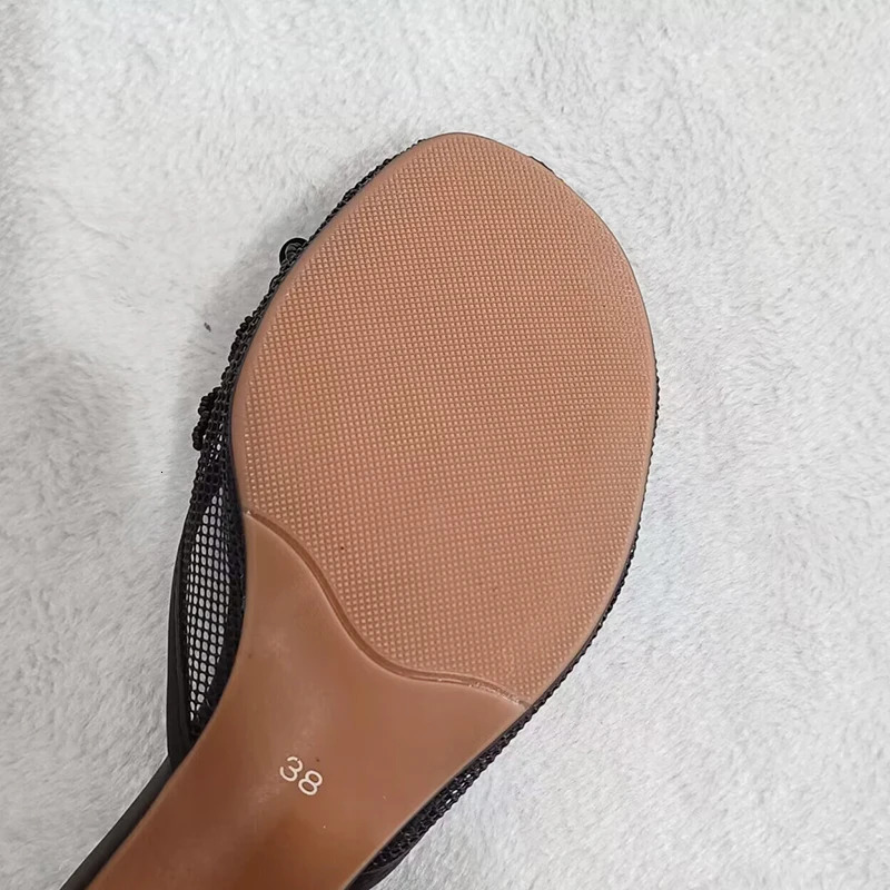 Summer mesh flower beads women slides sexy thin heel sandals 241115