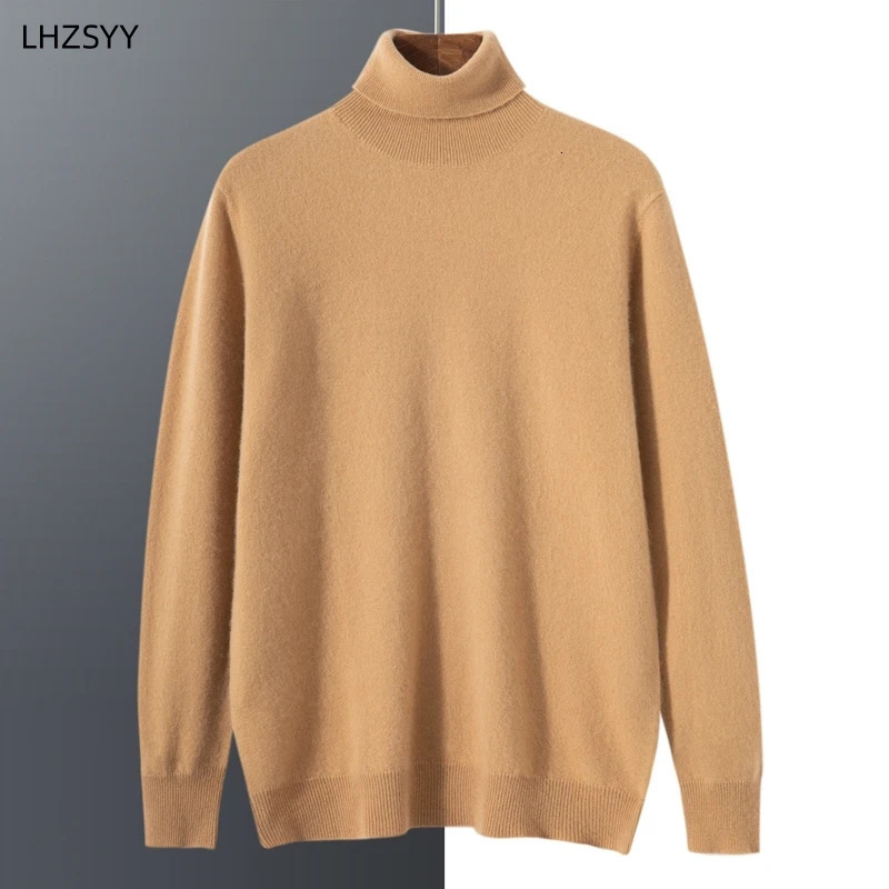 Autumn and Winter 100% Cashmere Sweater Mens Turtle Neck Knitted Floral Youth Loose Warm Business Casual Solid Top 241115