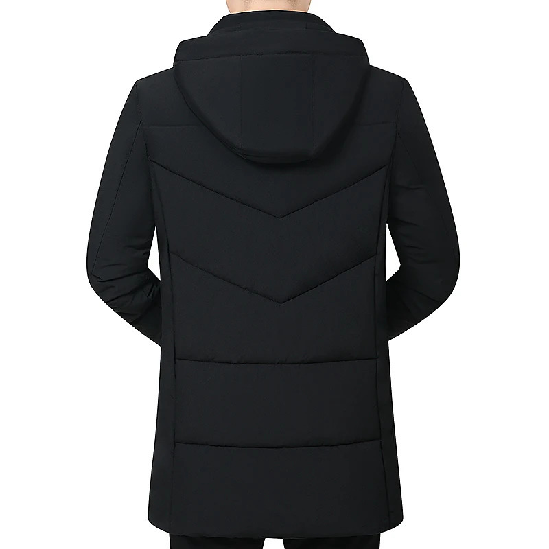 Hooded Winter Down Cotton Coat for Men Parkas Thickened Solid Color Padded Cardigan Midi Length Zip Up Mens Warm Jacket 241115