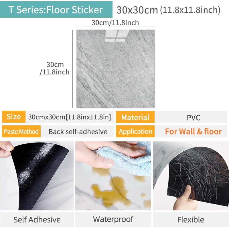 20pc of PVC Marble Floor Stickers Selfadhesive Wall Waterproof Bathroom Living room Moden Decoration Decals 241115