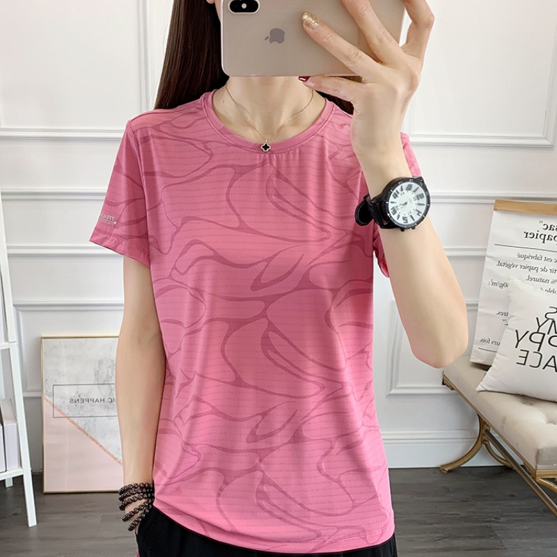 Short T-shirt for womens summer breathable and sweat wicking quick drying clothes