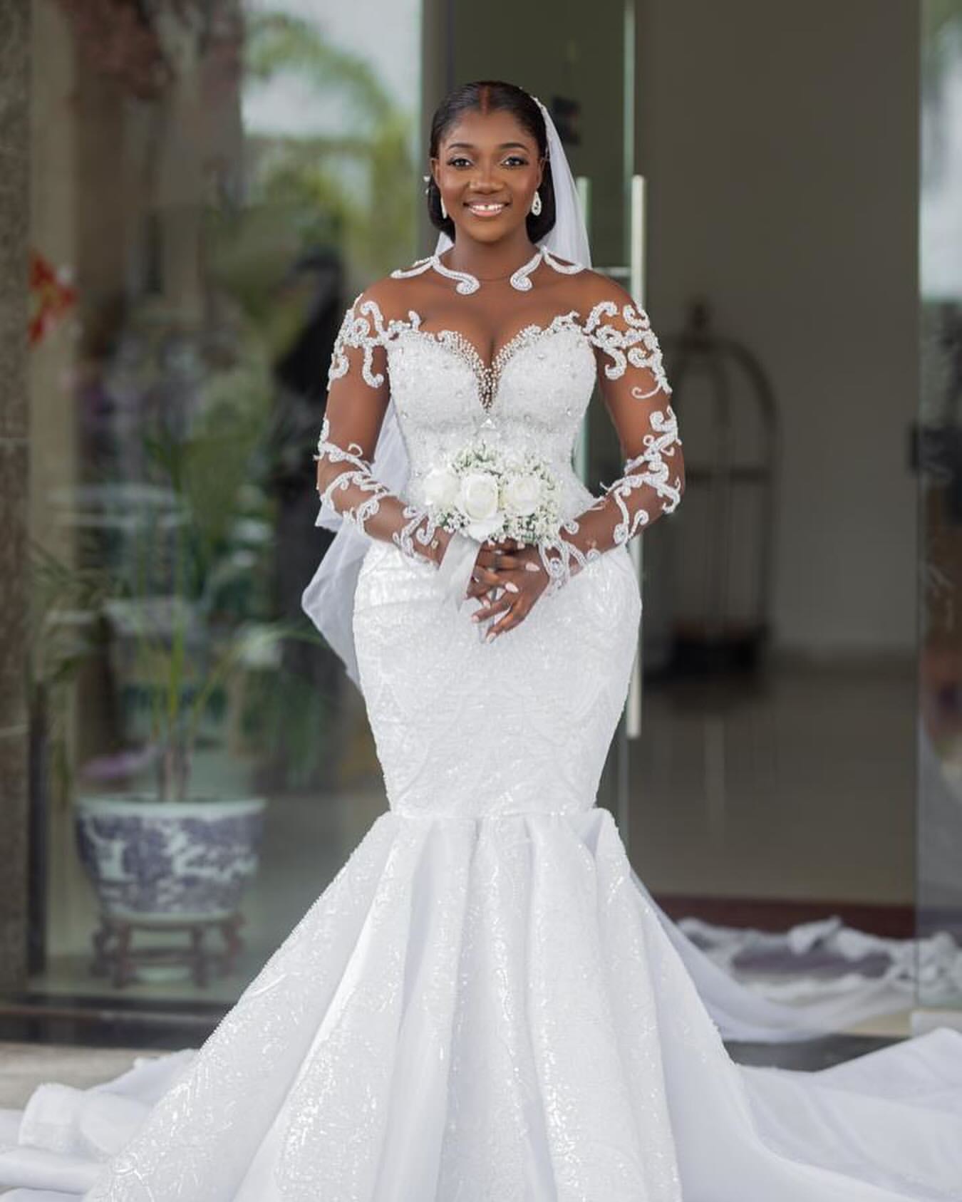 2024 Arabic Aso Ebi Plus Size Off White Mermaid Wedding Dresses Beaded Lace Full Sleeves Vintage Elegant Bridal Gowns Dress For Bride