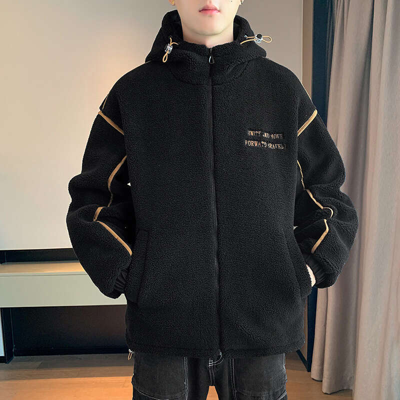 Lamb Autumn And Winter New Loose Brand Hooded Casual Men's Trendy Lamb Wool Cotton Jacket