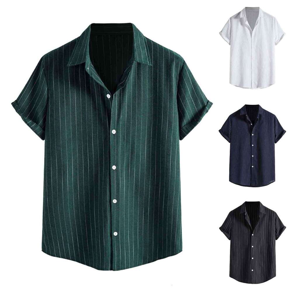 Mens Casual Striped Short Sleeved Shirts Turn-Down Collar Shirt Top Fashion Summer Male Clothing 2024 Haruku Streetwear