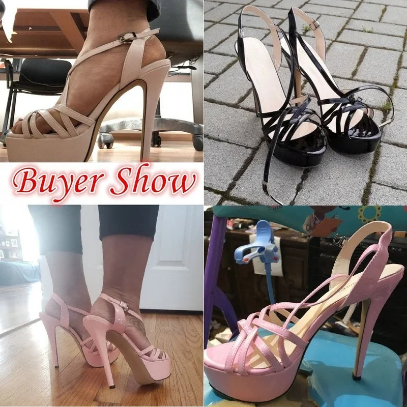 LOSLANDIFEN 2024 14CM Platform High Heels Sandals Sexy Ankle Strap Open Toe Gladiator Party Dress Women Shoes Plus Size 44 241115