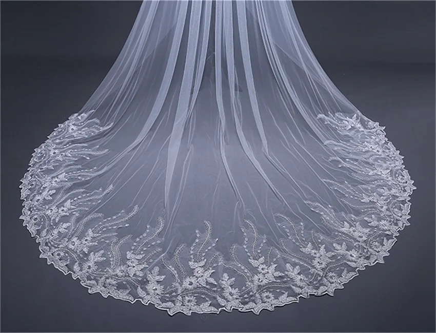 Long lace bridal veil with comb 3 meters 1 floor cathedral white Iovry wedding veil wedding accessories 241115