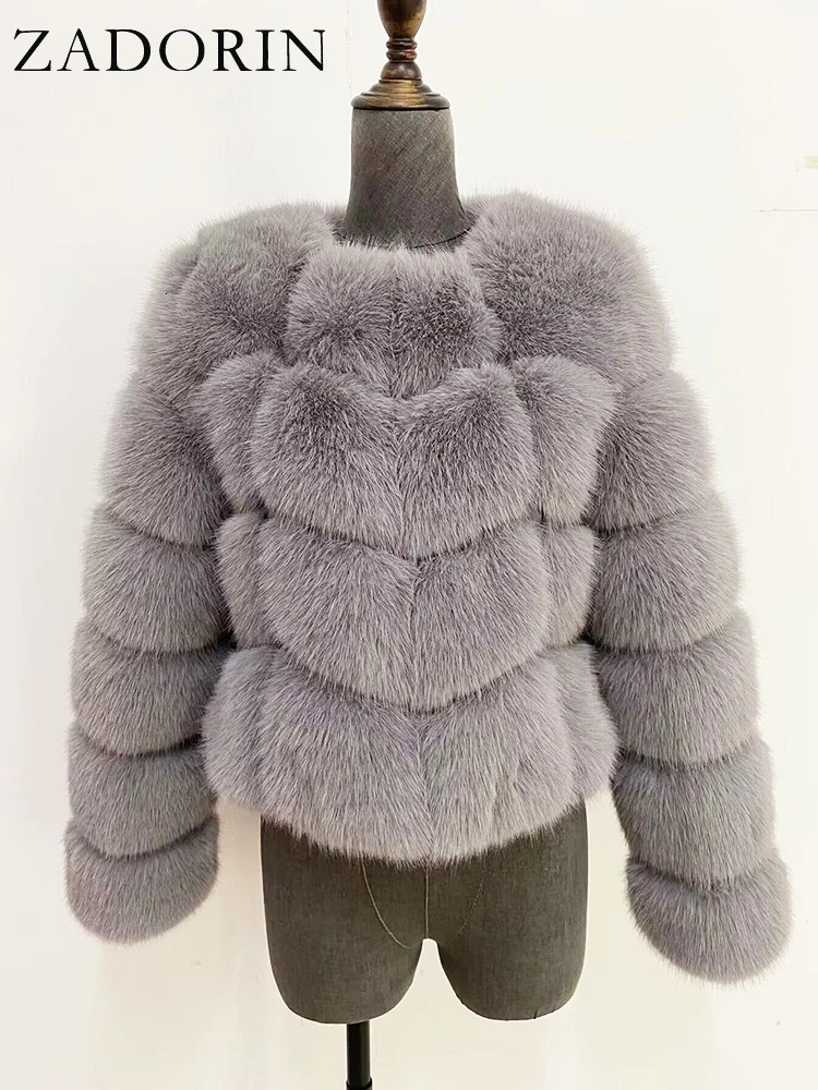 ZADORIN Faux Fur Coats Cropped Top For Women Jacket Winter 2024 Coat Fluffy White Tops 241115
