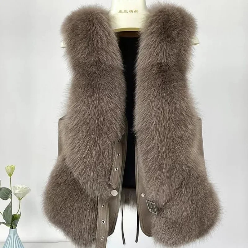 Autumn Winter Women Vest Short Style Splicing Solid Color Fur Coat 241115