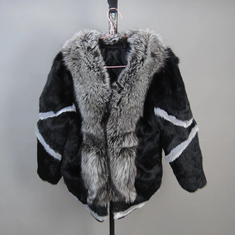 Arrival Fashion Women Winter 100 Real Full Pelt Rabbit Fur Coat with Collar 241115