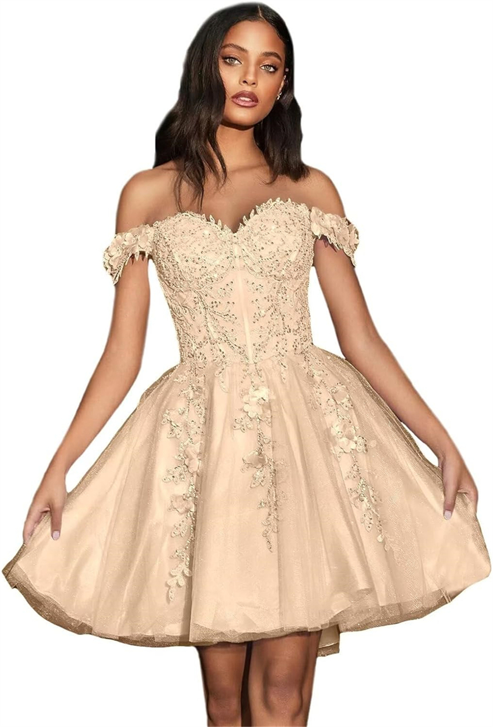 Short Homecoming Dresses Off-Shoulder Appliques Lace-up Sweetheart Tulle Ball Gown Plus Size Cocktail Formal Occasion Cocktail Prom Party Graudation G