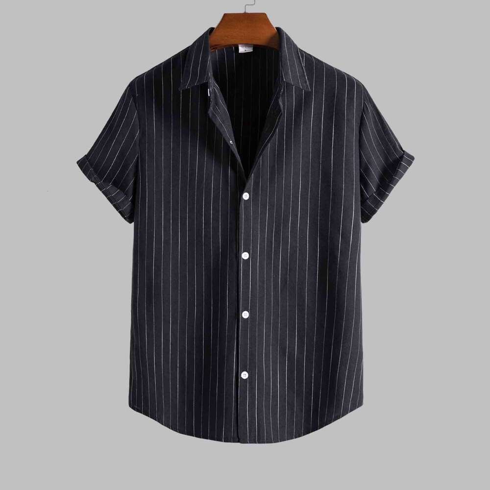 Mens Casual Striped Short Sleeved Shirts Turn-Down Collar Shirt Top Fashion Summer Male Clothing 2024 Haruku Streetwear