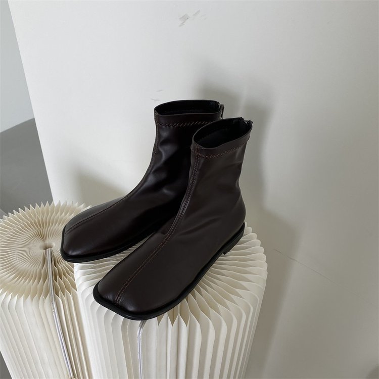 Women's Spring and Autumn Square Head Soft Leather Retro Martin Boots