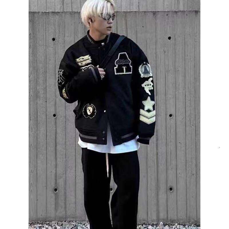 Black Embroidered Woolen Baseball For Men In Spring And Autumn Casual Loose American High Street Fashion Brand China-Chic Jacket