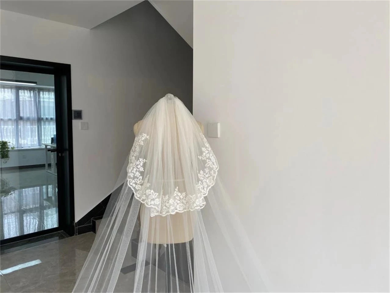 4M 5M White Ivory 2-Layer Wedding Veil Cover Lace Decal Veil with Comb Used for Bridal Cathedral Wedding Accessories 241115