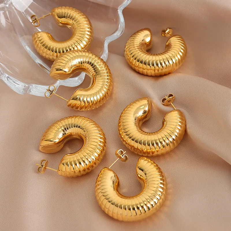 Hoop Earrings For Women Stainless Steel Plated 18K Gold Letter C Shape Vintage Earrings Trending Fashion Accessories Jewelry Ladies